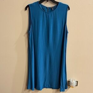 Eileen Fisher Teal Sleeveless midi dress loose silhouette key hole back relax M
